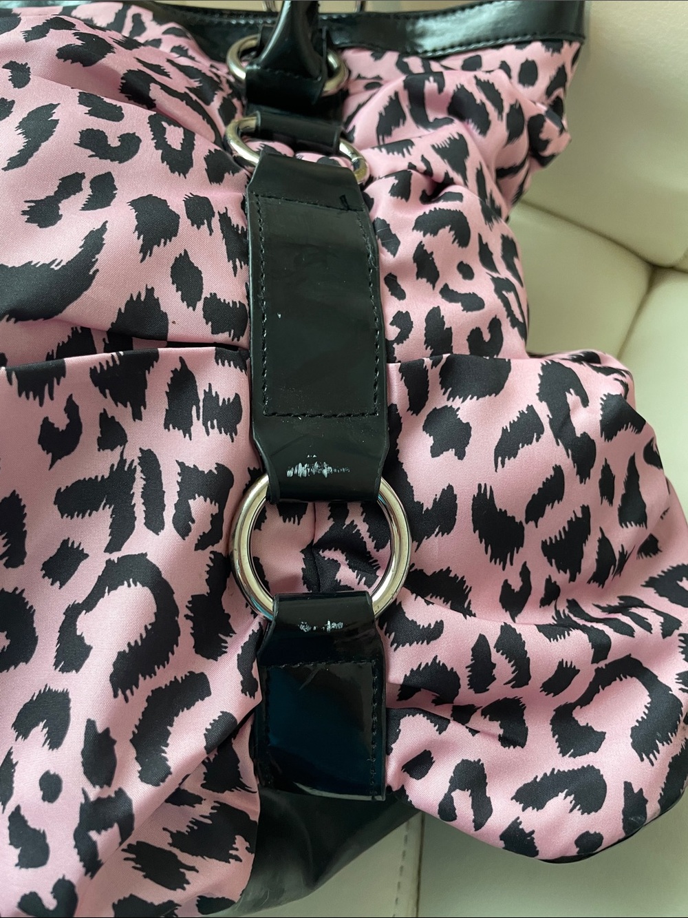 Betsey Johnson Pink and Black Leopard Print Tote with Stud Accents - Picture 5 of 5